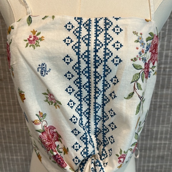 Rachel Zoe Linen Blend Floral Halter Top Tie Front - Picture 2 of 5